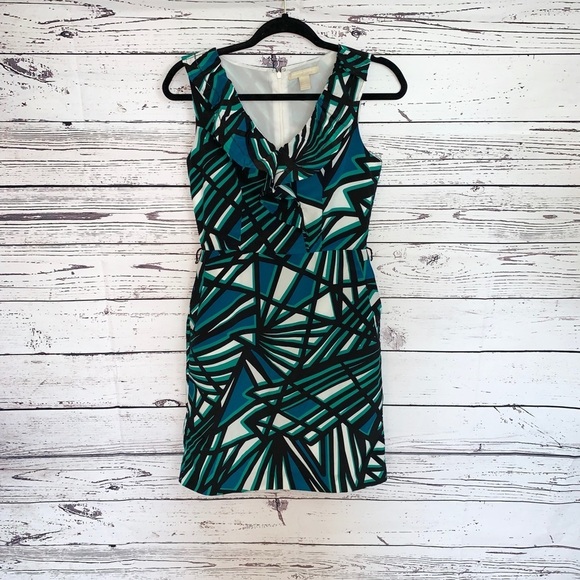 Banana Republic Geometric Ruffled Tropical Black Green Mini Dress Size 2 - Picture 1 of 6